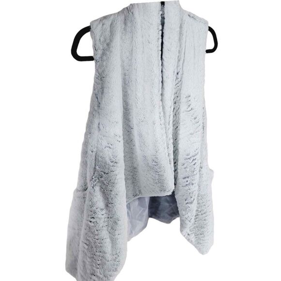 JOLT faux fur open front waterfall cardigan silver gray med - Picture 1 of 10